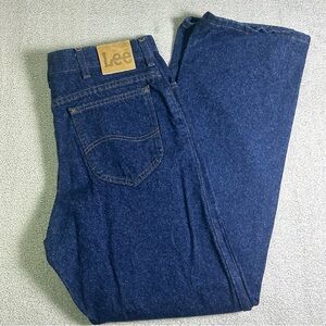 Vintage Lee Jeans Mens 34x32 Straight Leg USA Denim Mexico Made Indigo Dark Wash